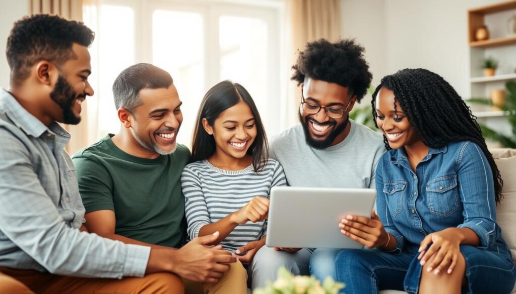 Família brasileira consultando opções de plano de saúde Alice