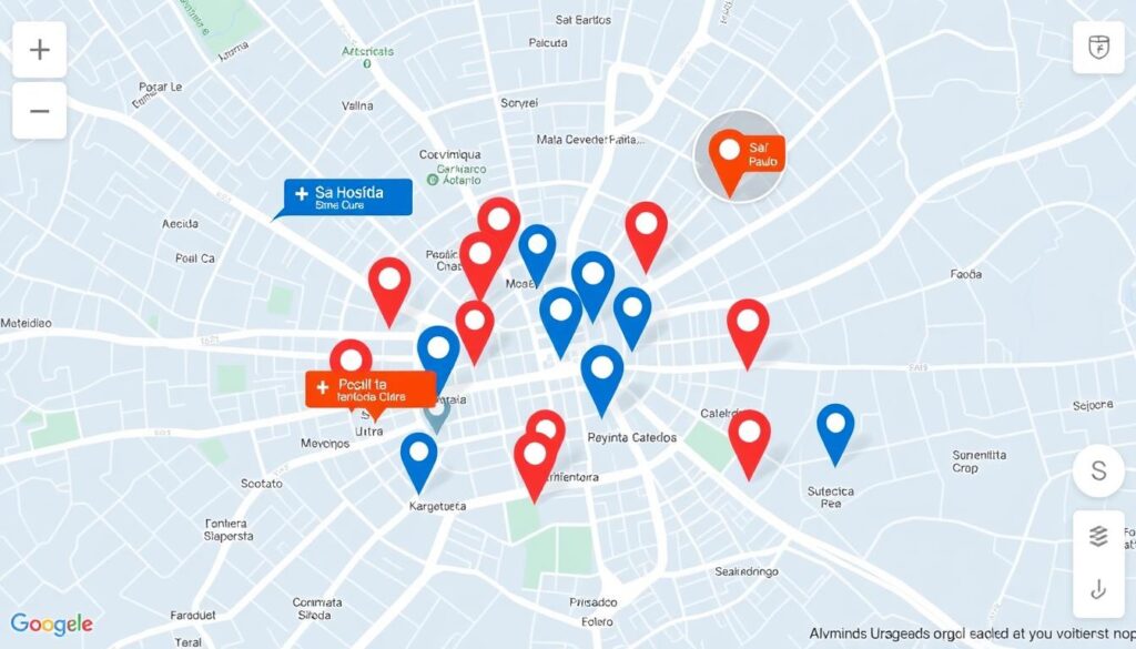 Mapa digital mostrando rede credenciada Alice em São Paulo